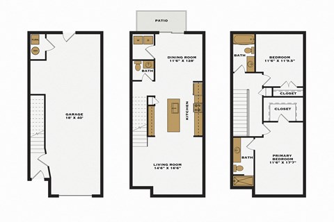 Floor plan for 2 beds, 2.5 baths, 1480 sqft